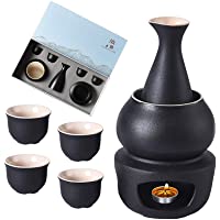 Juego de Sake de 7 Piezas de Cerámica- Incluyen 1 Botella de Sake- 4 Sake Cups- 1 Estufa- 1 Cuenco Calentador- Bebida…